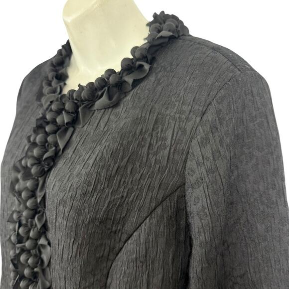 Chicos Forget Me Knot Cheetah Animal Print Blazer Jacket Ruffle Black sz 1 / M - Picture 10 of 16